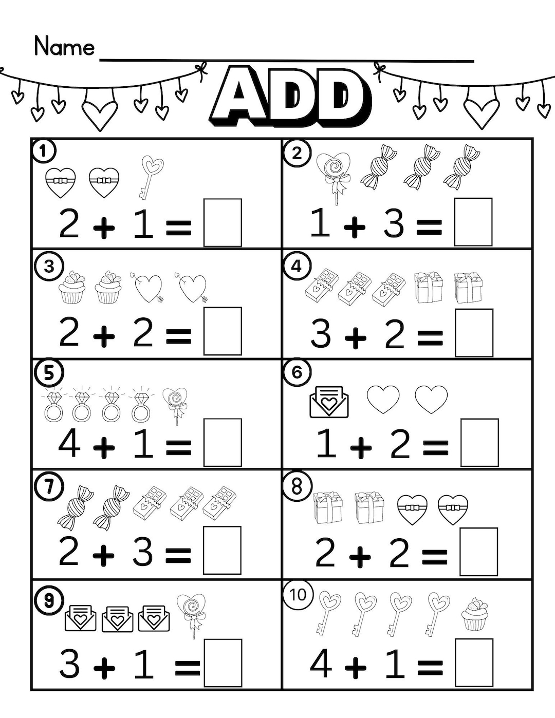 Valentine s Day Addition Math Worksheets Multiple Etsy