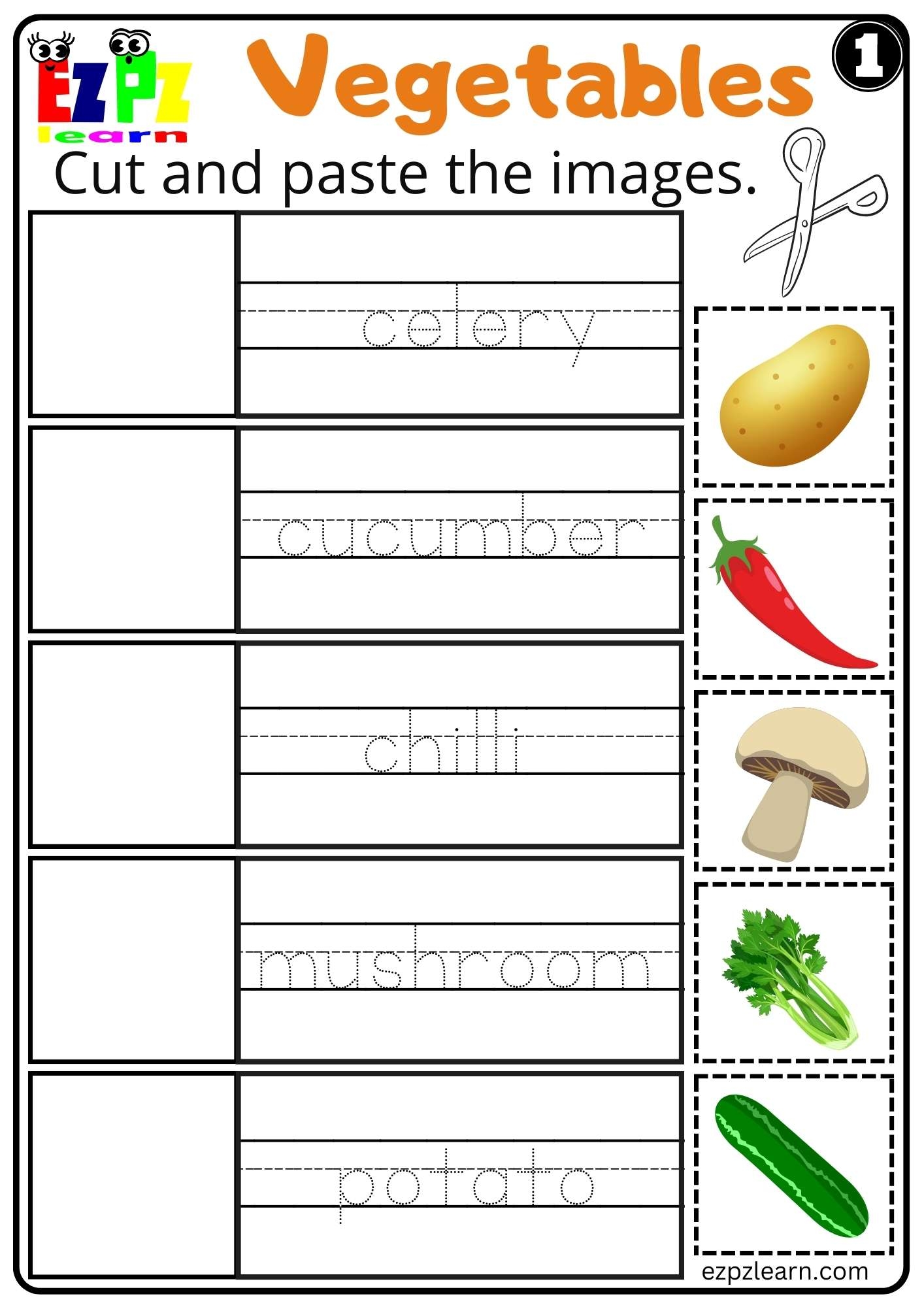Vegetables Cut And Paste Worksheet For ESL Students And K5 Ezpzlearn