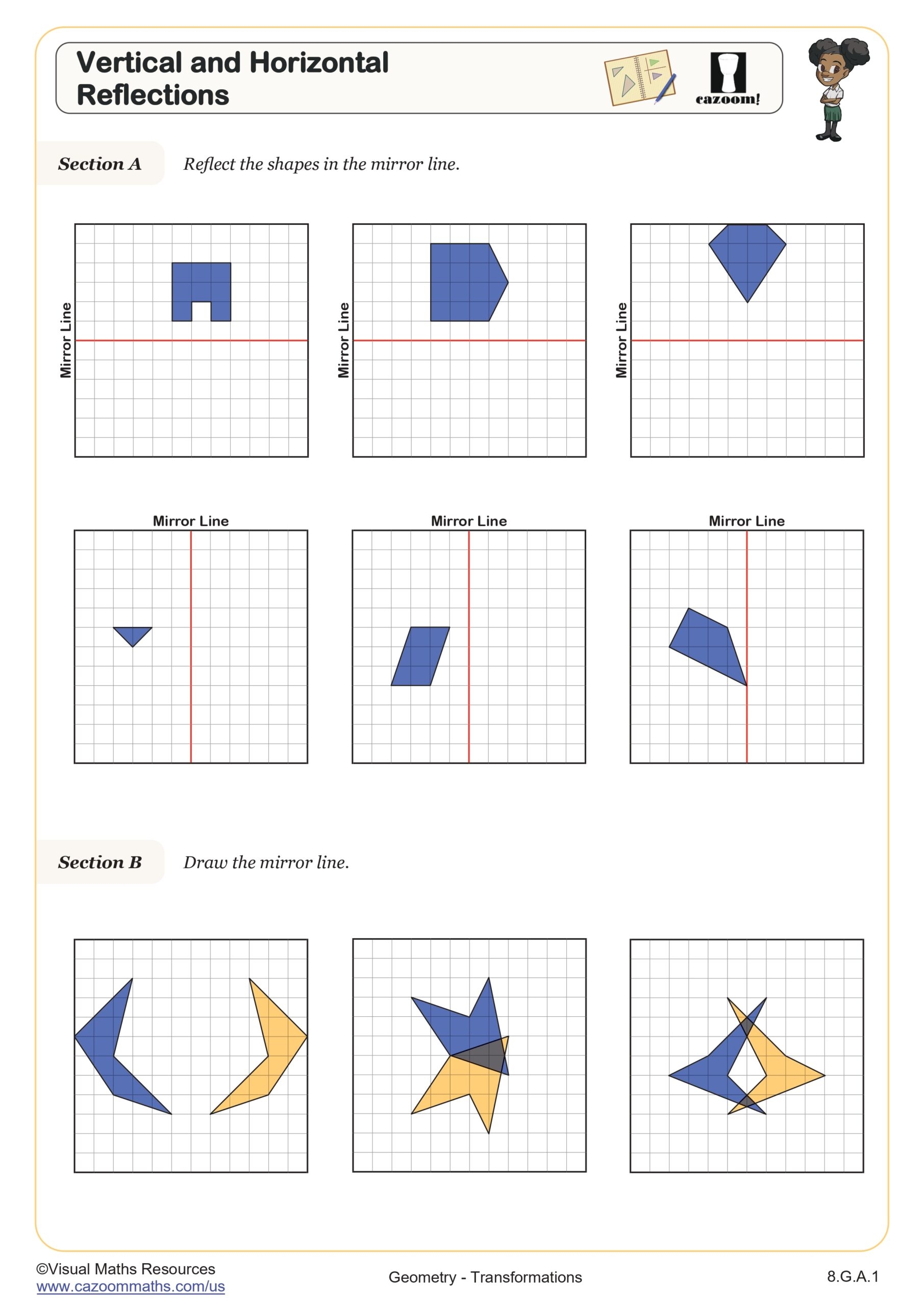 Vertical And Horizontal Reflections Worksheet Fun And Engaging 8th Grade PDF Worksheets Cazoom Math