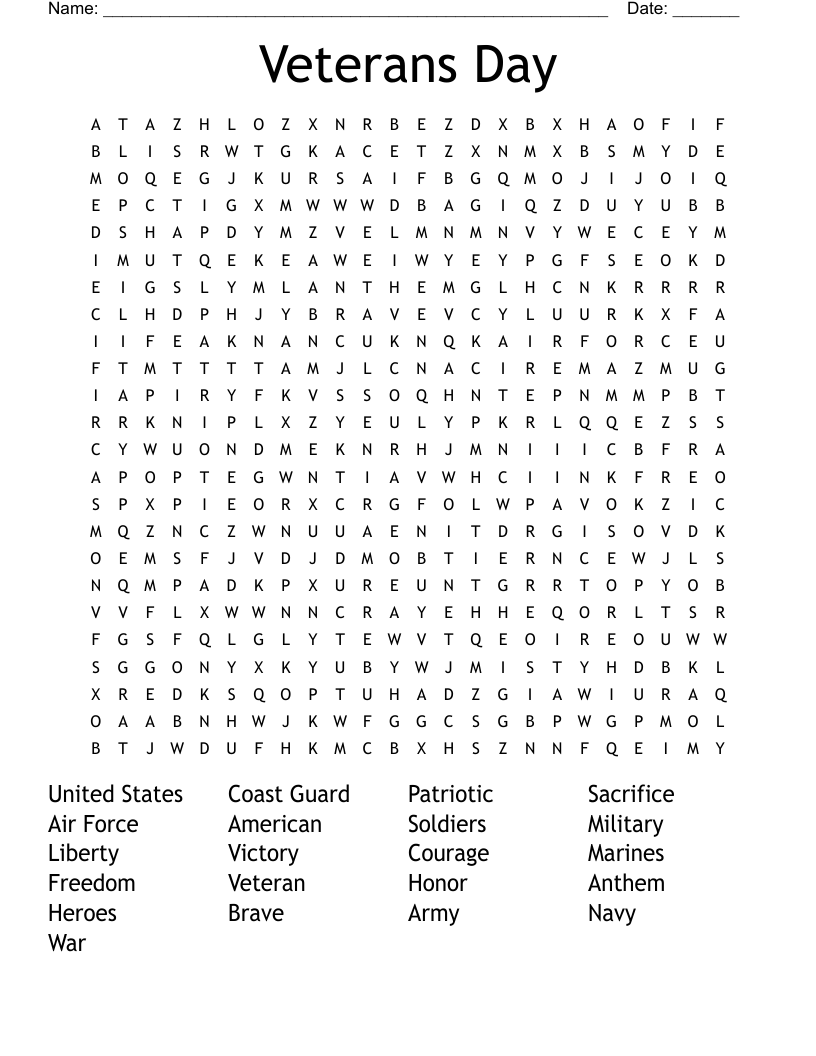 veterans day word search puzzle