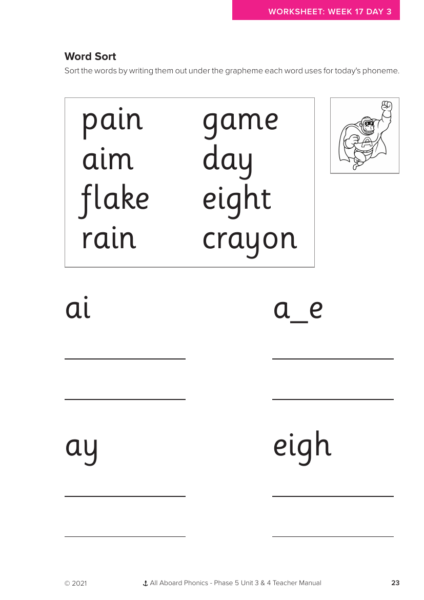 Week 17 Lesson 3 Word Sort Activity Phonics Phase 5 Unit 3 Worksheets Library
