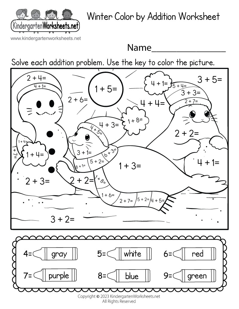 Winter Color By Addition Worksheet Free Printable Digital PDF