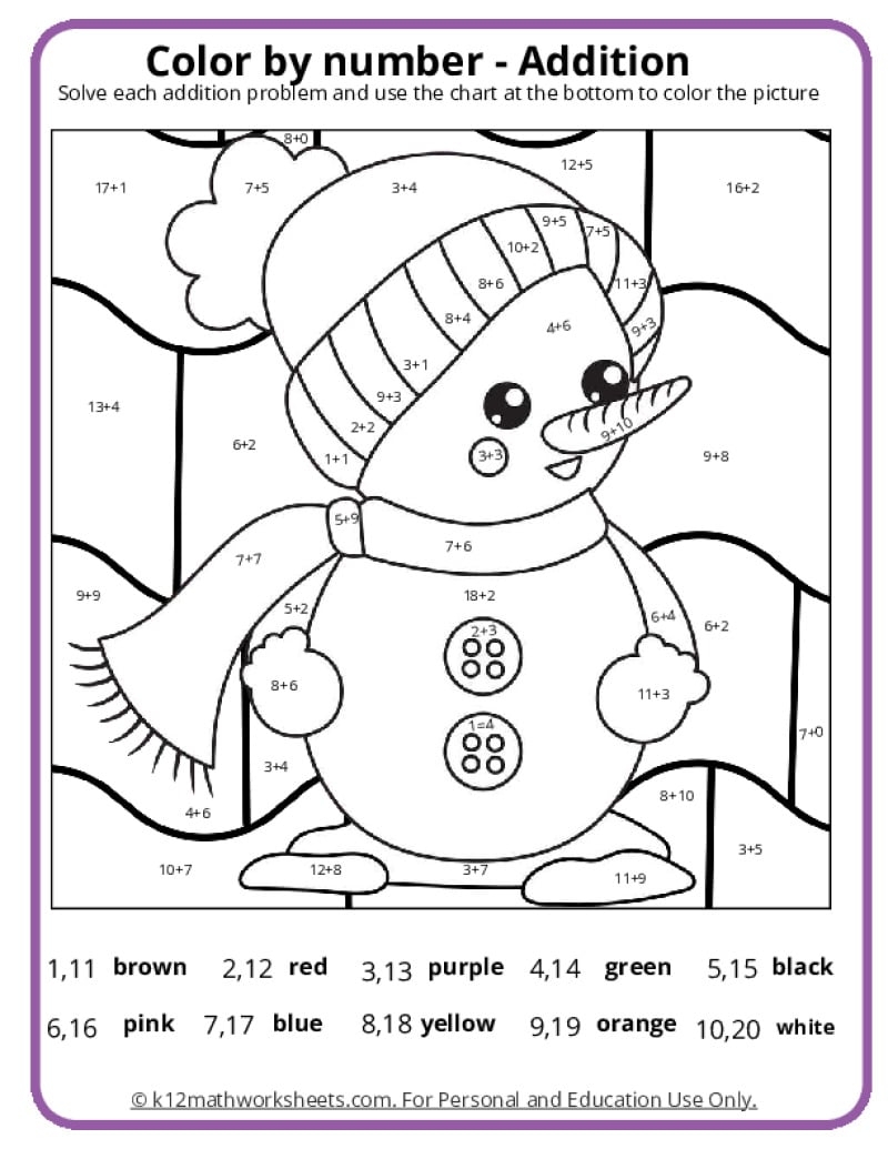 color by math worksheets