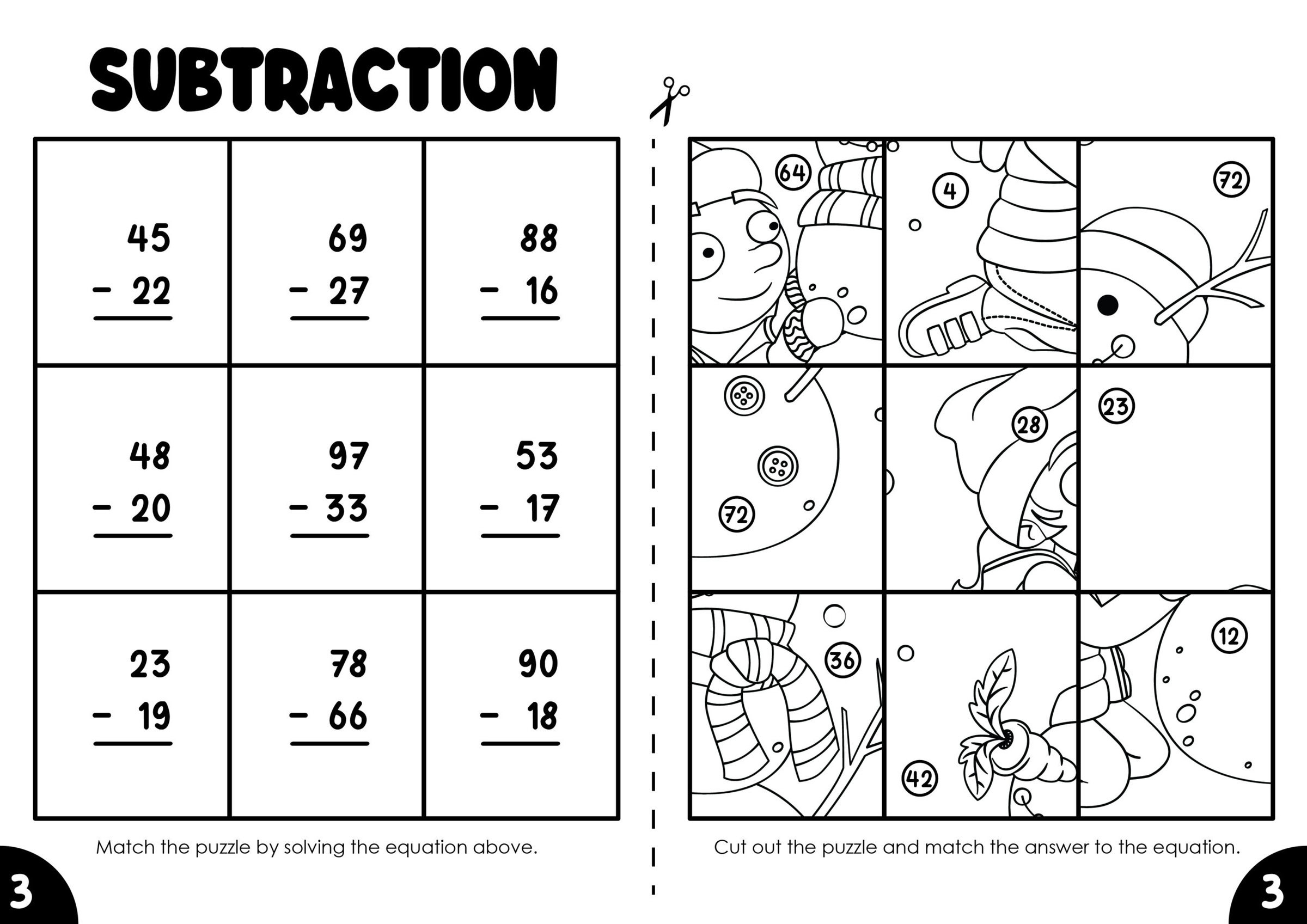 Winter Math Puzzle Worksheets With 2 Digit Subtraction With And Without Regrouping Teaching Ideas Made Easy