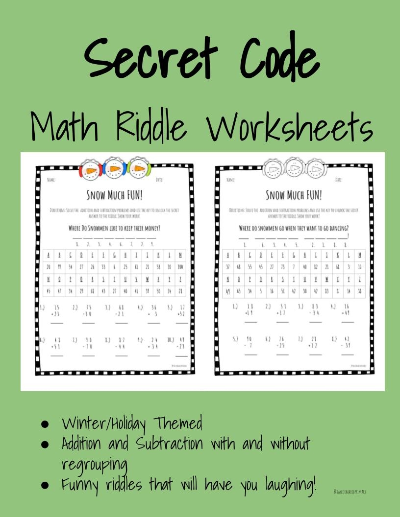 Winter Math Secret Code Riddle Worksheets 2 Digit Addition Subtraction Made By Teachers Winter Math Secret Code Riddle Worksheets 2 Digit Addition Subtraction Made By Teachers