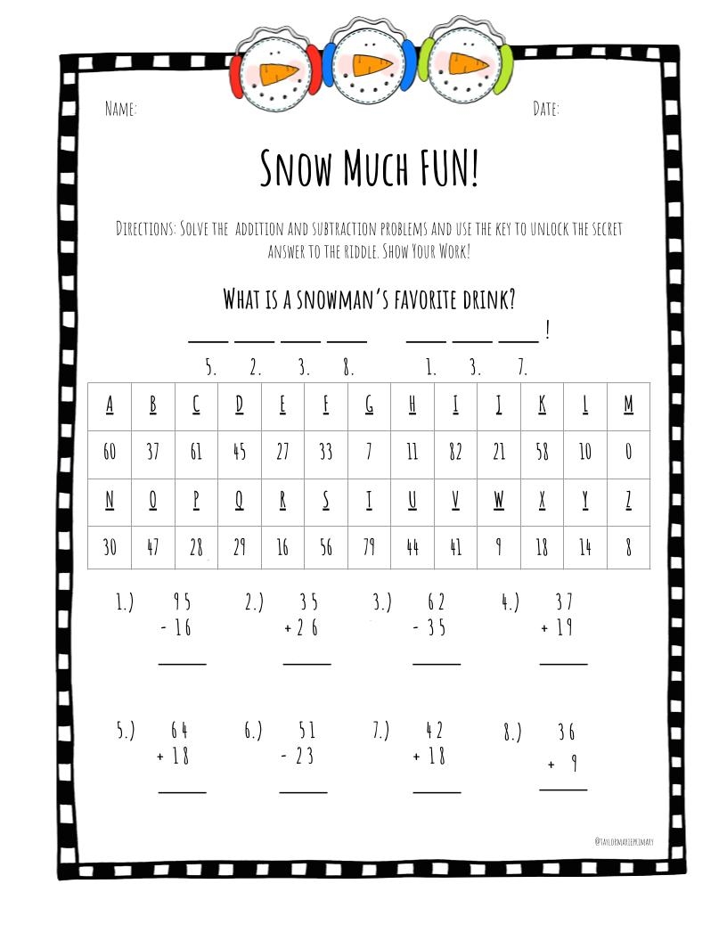 Winter Math Secret Code Riddle Worksheets 2 Digit Addition Subtraction Made By Teachers Winter Math Secret Code Riddle Worksheets 2 Digit Addition Subtraction Made By Teachers