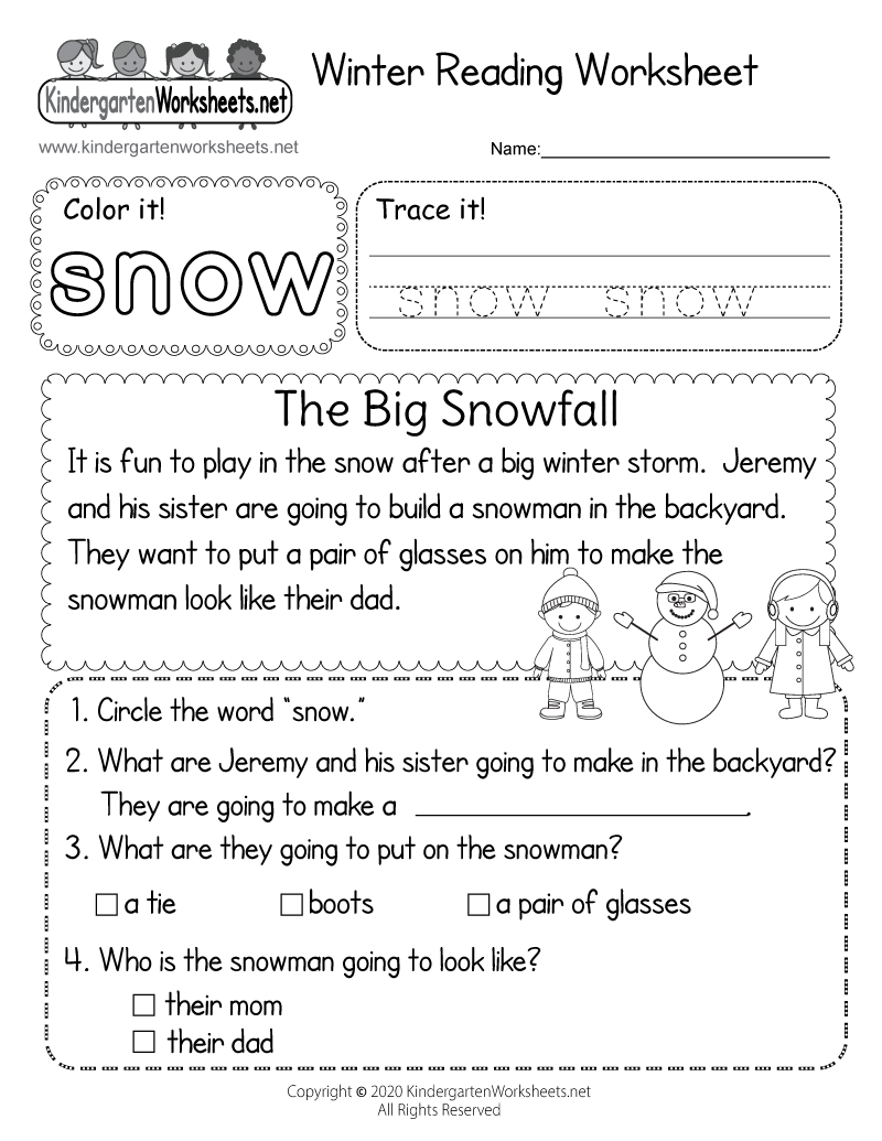 Winter Reading Worksheet Free Printable Digital PDF
