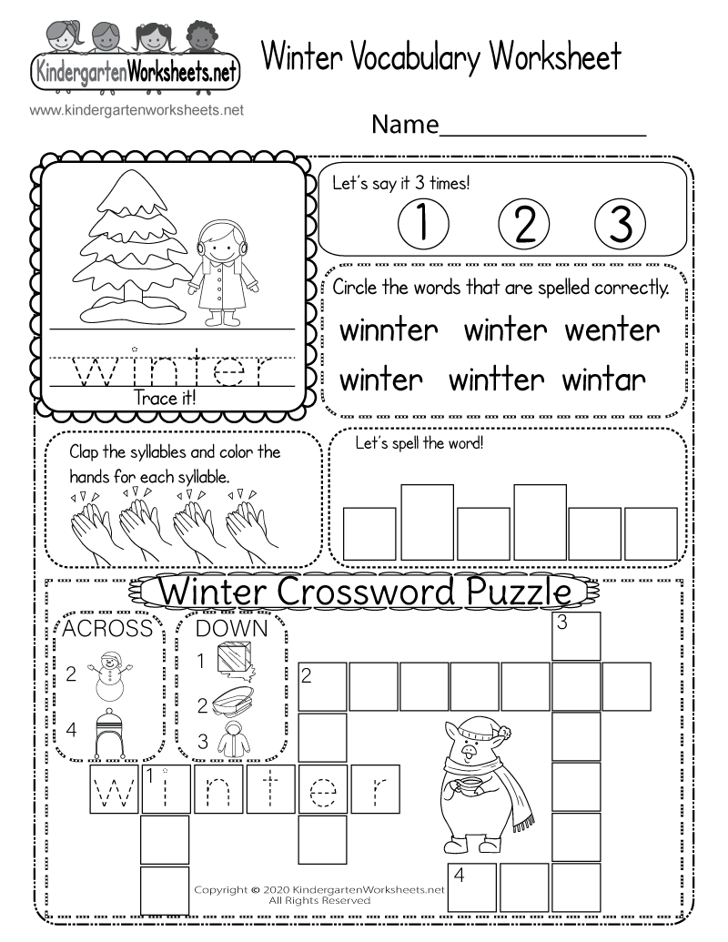 kindergarten vocabulary worksheets