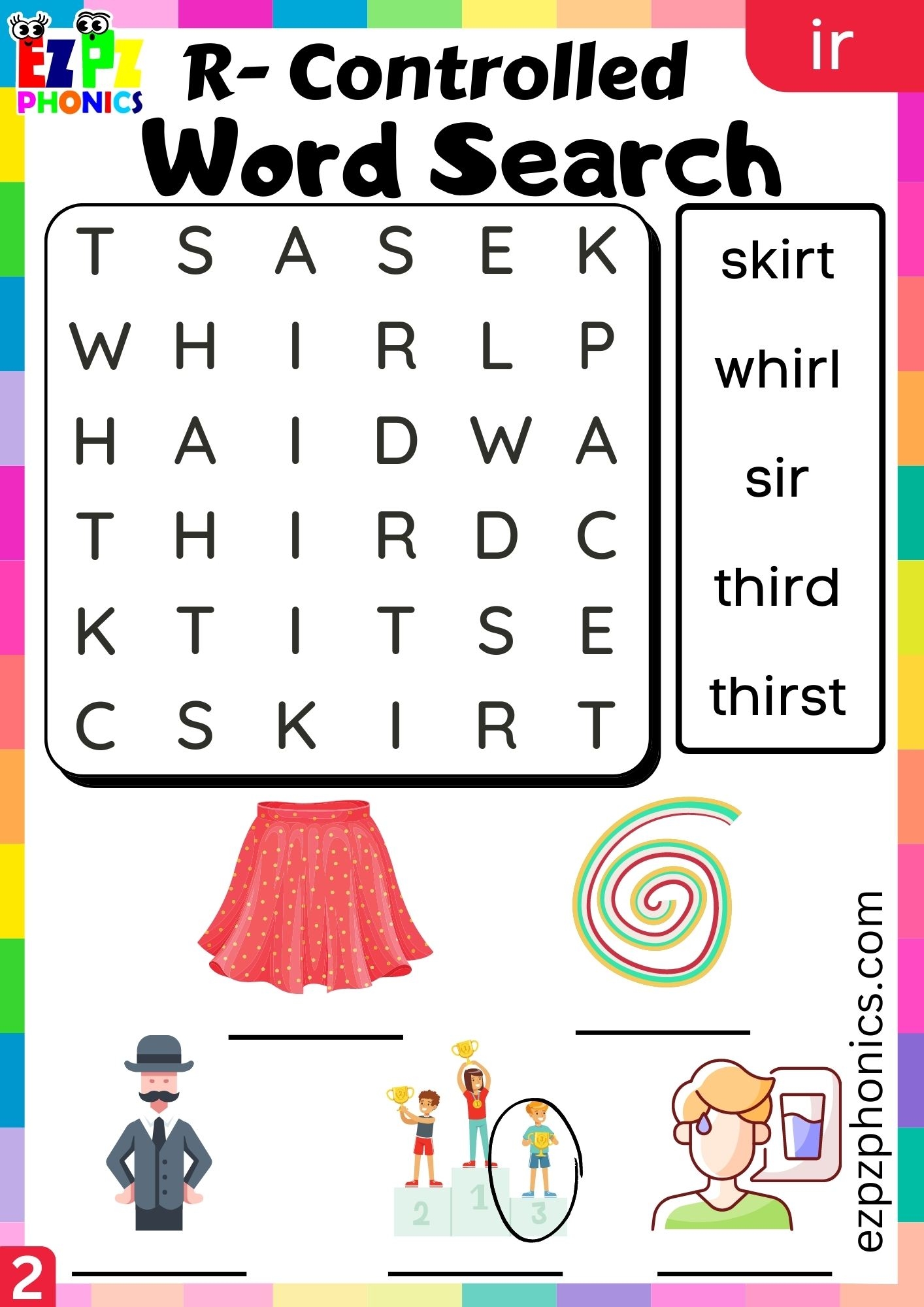 Word Search Activity For Ir Words R Controlled Vowels Phonics Group 2 Ezpzphonics