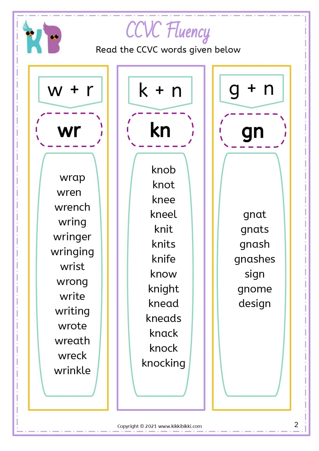 Words Starting Gn Printable