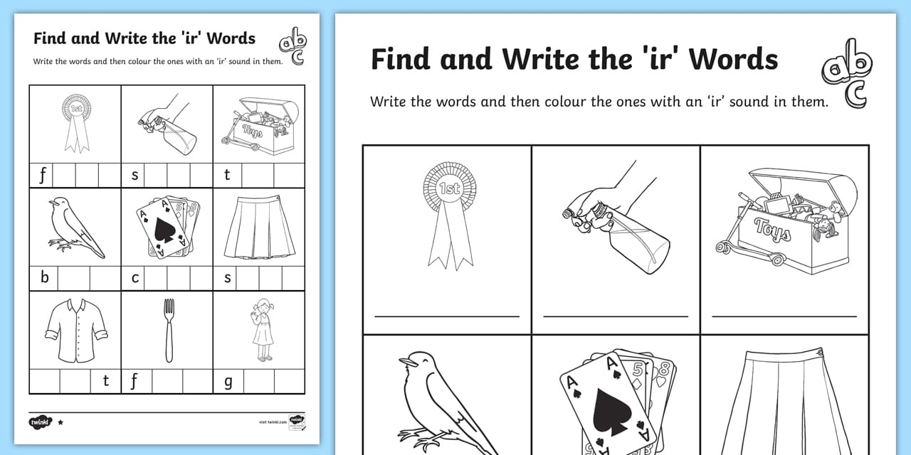 Words With Ir In Them Differentiated Worksheets