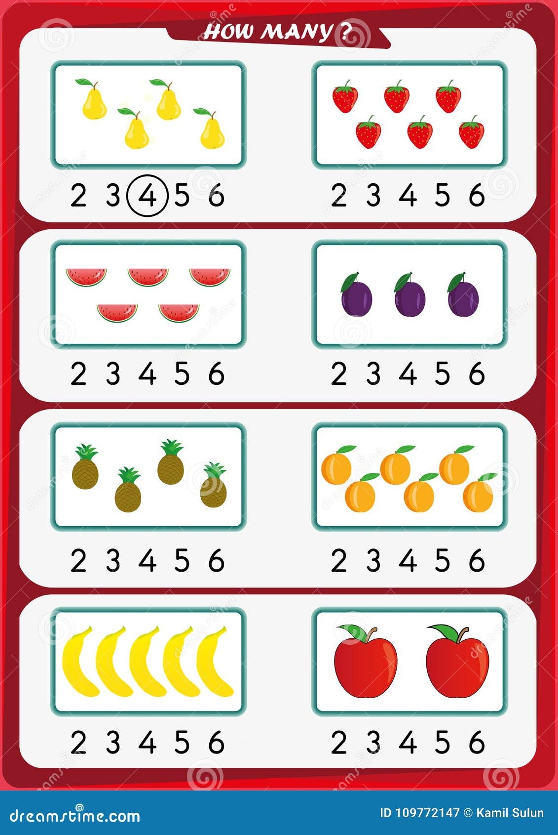 Worksheet For Kindergarten Kids Count The Number Of Objects Learn The Numbers 1 2 3 4 5 6 Stock Vector Illustration Of Exam Count 109772147