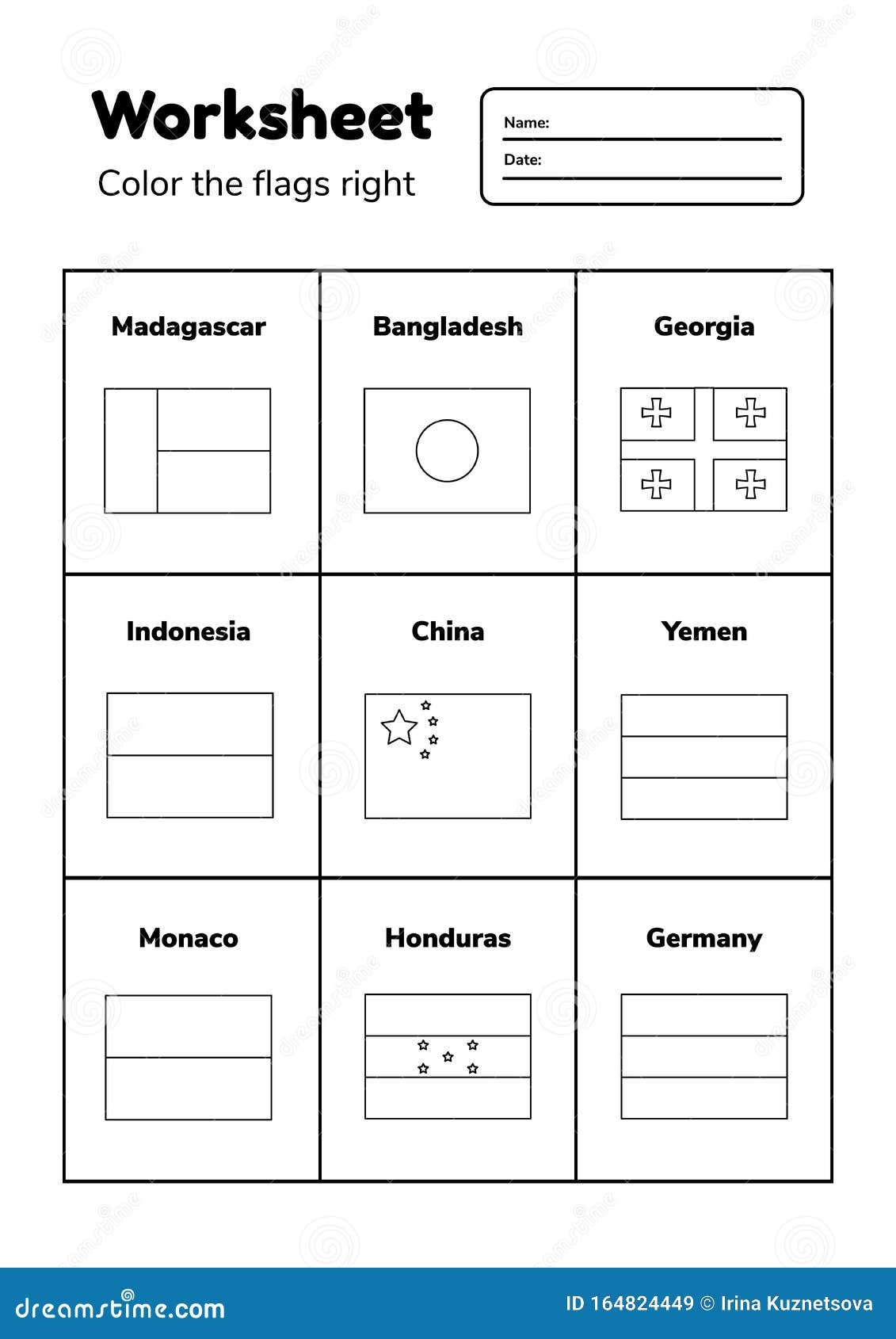 Worksheet On Geography For Preschool And School Kids Color The Flags Right Stock Illustration Illustration Of Flag China 164824449