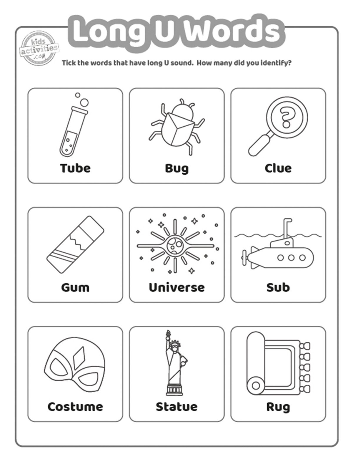 Worksheets For Long U Words Kids Activities Blog