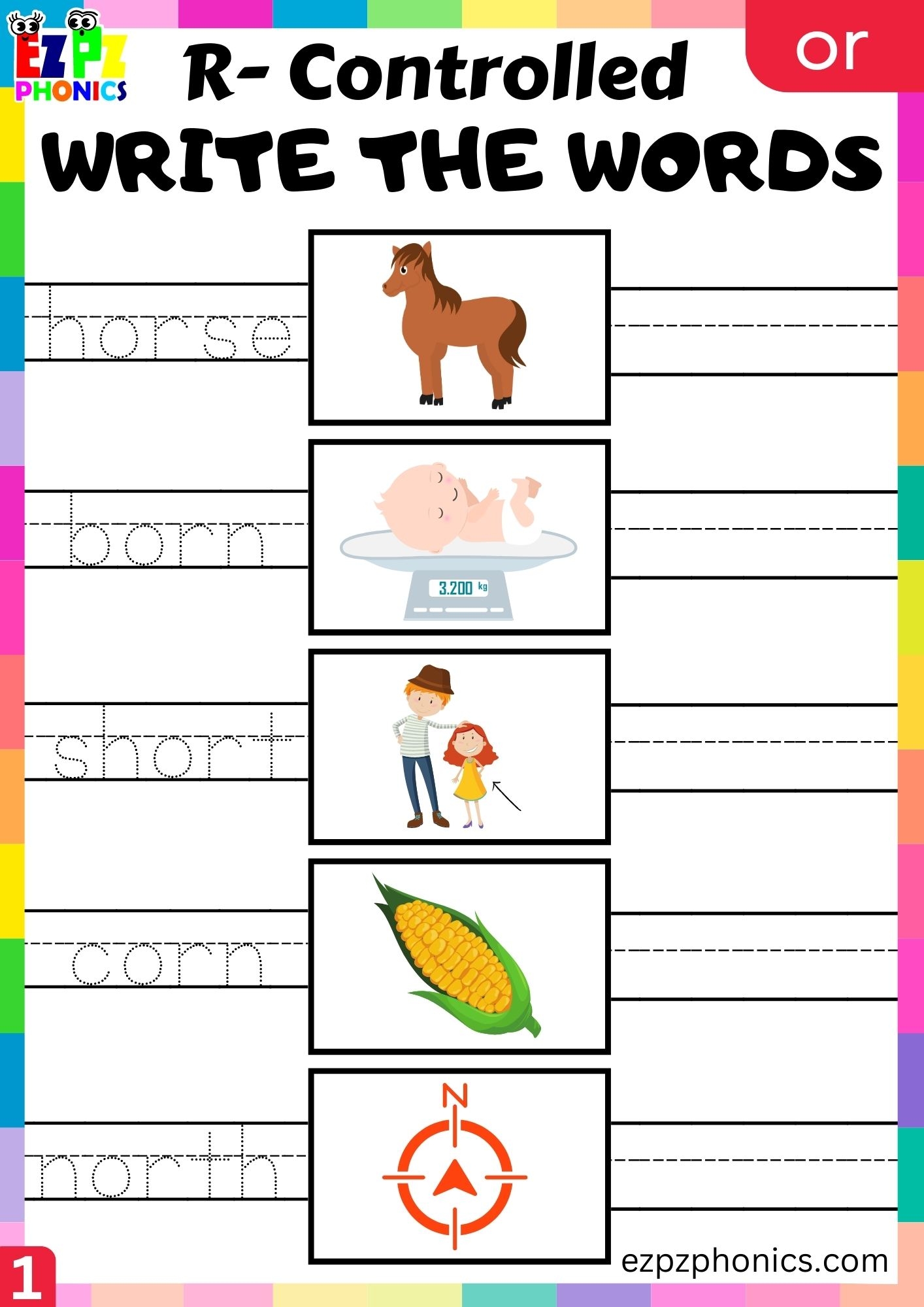 Write The Words Worksheet For Or Words R Controlled Vowels Phonics Group 1 Ezpzphonics