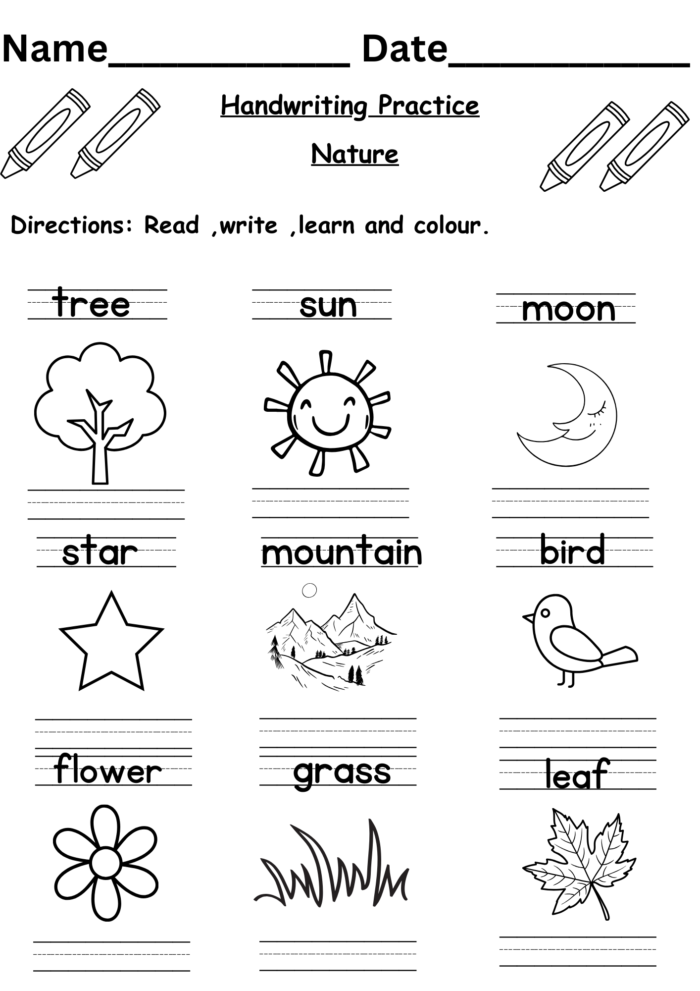 Writing Practice Worksheet Nature Free